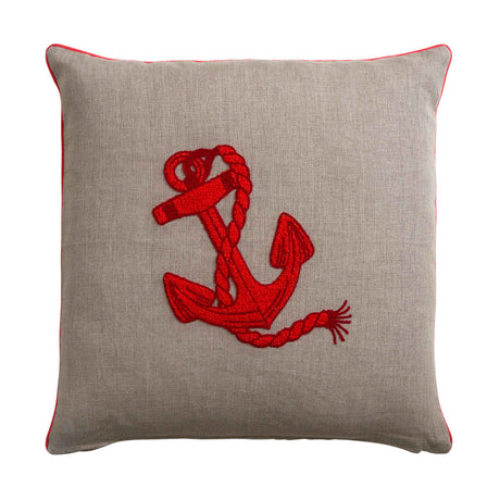 Cuscino Arredo Quadrato in Puro Lino con Ricamo - Milos Cuscini Arredo Biancoperla Naturale/Corallo