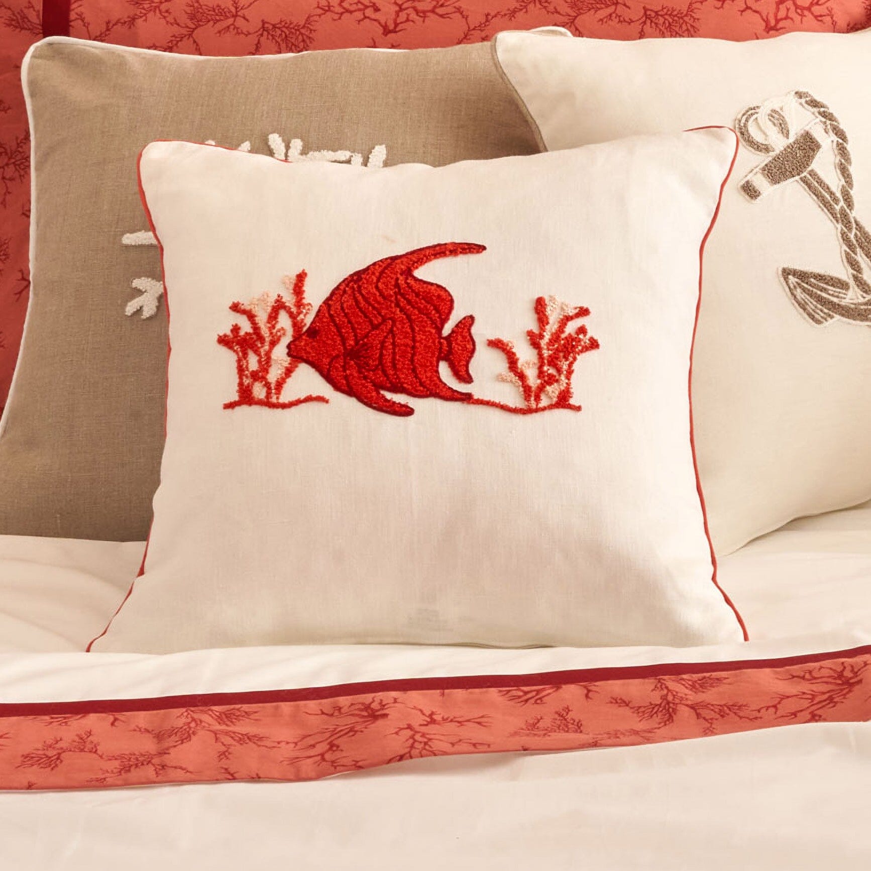 Cuscino Arredo Quadrato in Puro Lino con Ricamo - Paros Cuscini Arredo Biancoperla