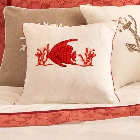 Cuscino Arredo Quadrato in Puro Lino con Ricamo - Paros Cuscini Arredo Biancoperla