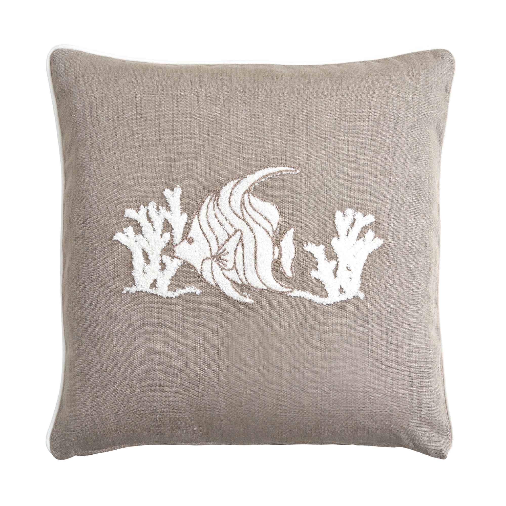 Cuscino Arredo Quadrato in Puro Lino con Ricamo - Paros Cuscini Arredo Biancoperla Naturale