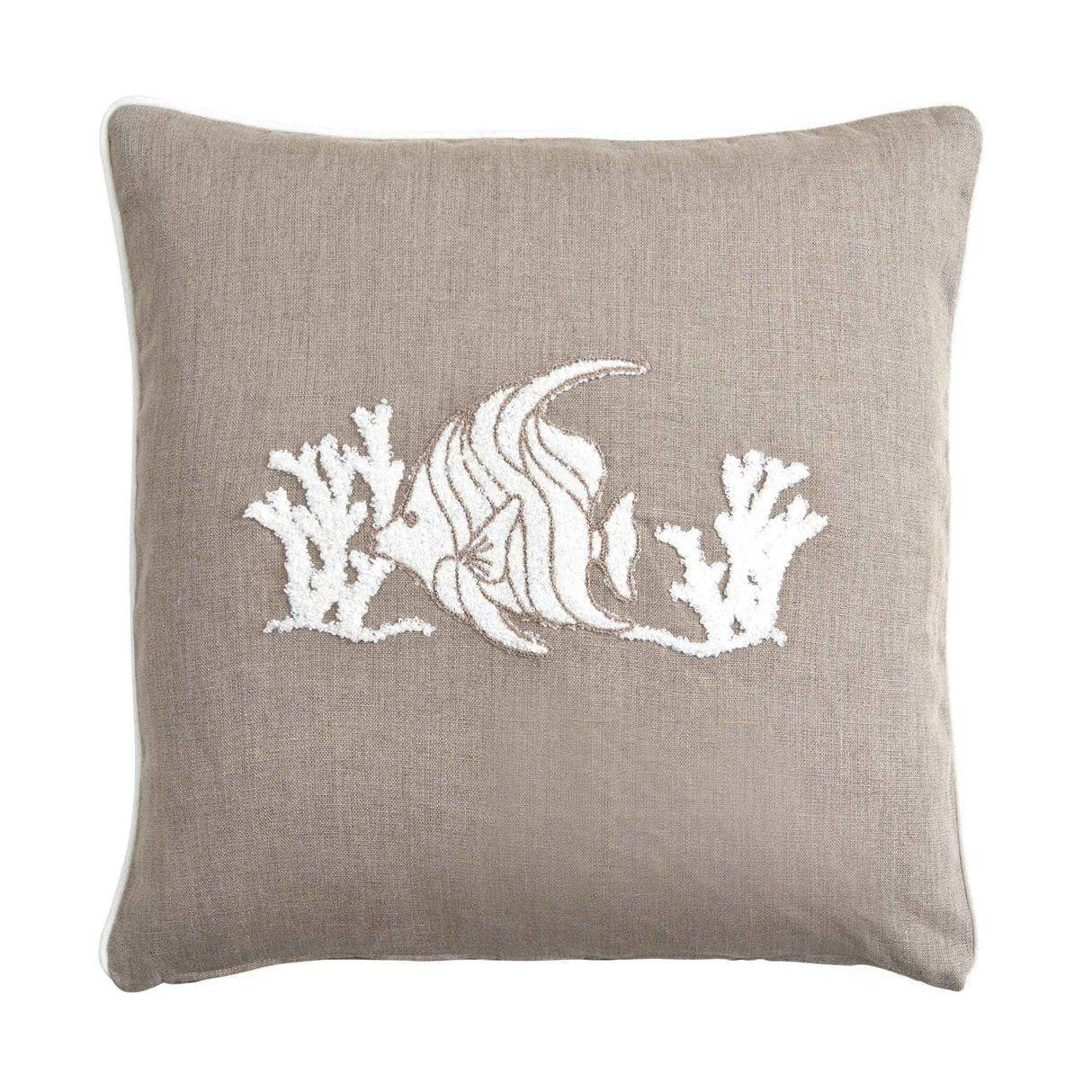 Cuscino Arredo Quadrato in Puro Lino con Ricamo - Paros Cuscini Arredo Biancoperla Naturale