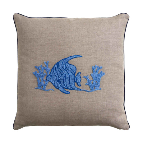 Cuscino Arredo Quadrato in Puro Lino con Ricamo - Paros Cuscini Arredo Biancoperla Naturale/Blu