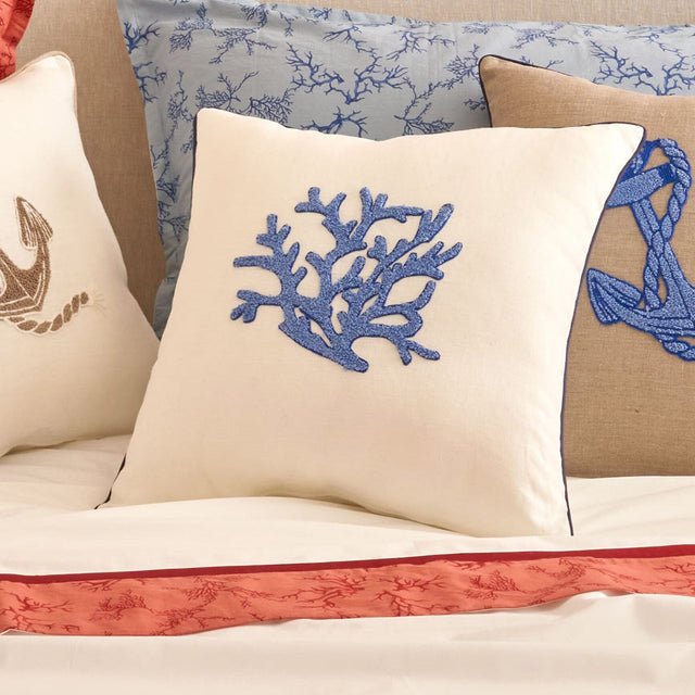 Cuscino Arredo Quadrato in Puro Lino con Ricamo - Zante Cuscini Arredo Biancoperla