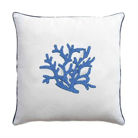 Cuscino Arredo Quadrato in Puro Lino con Ricamo - Zante Cuscini Arredo Biancoperla Bianco/Blu