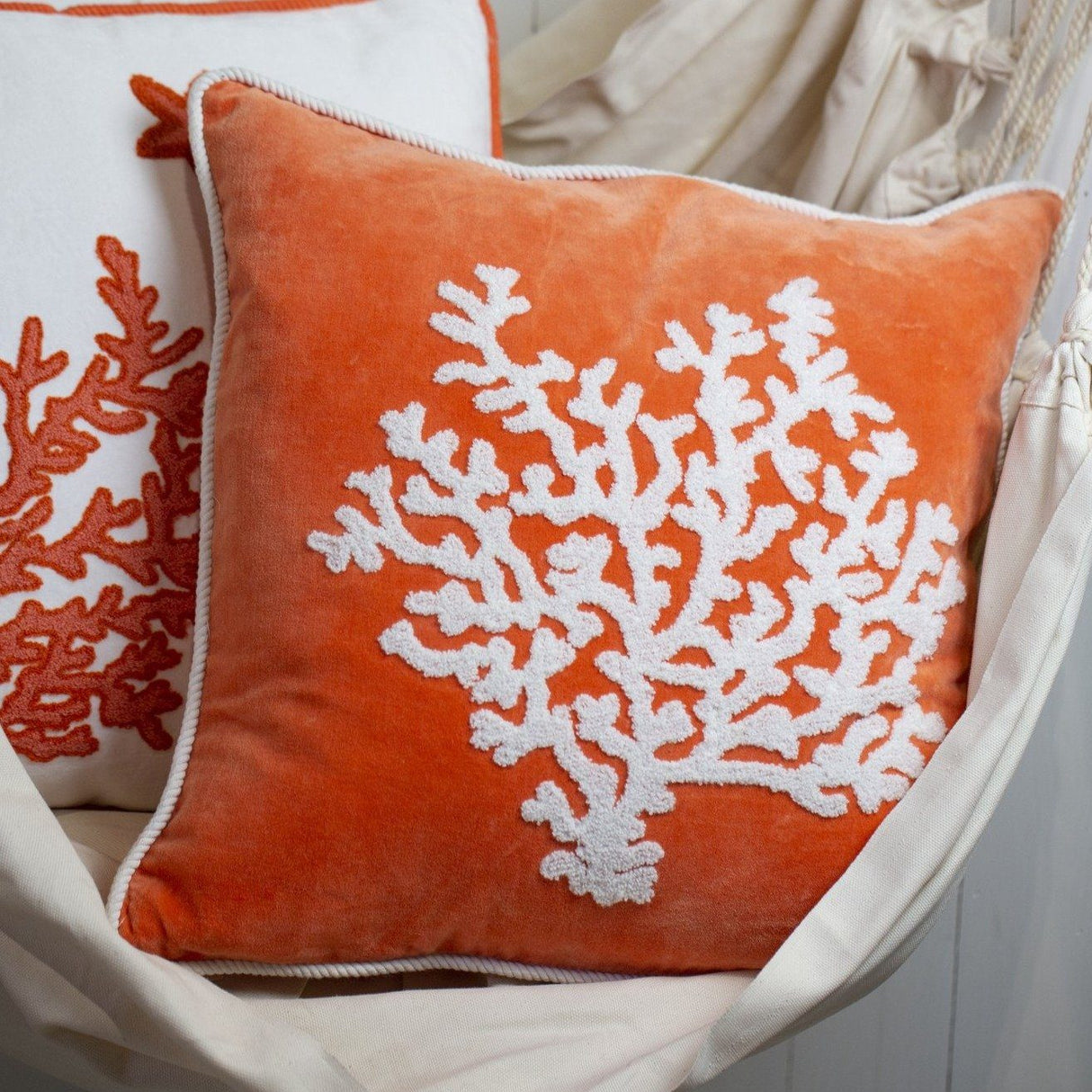 Cuscino in Velluto Fantasia Corallo - Malte Cuscini Arredo Marinette Saint-Tropez