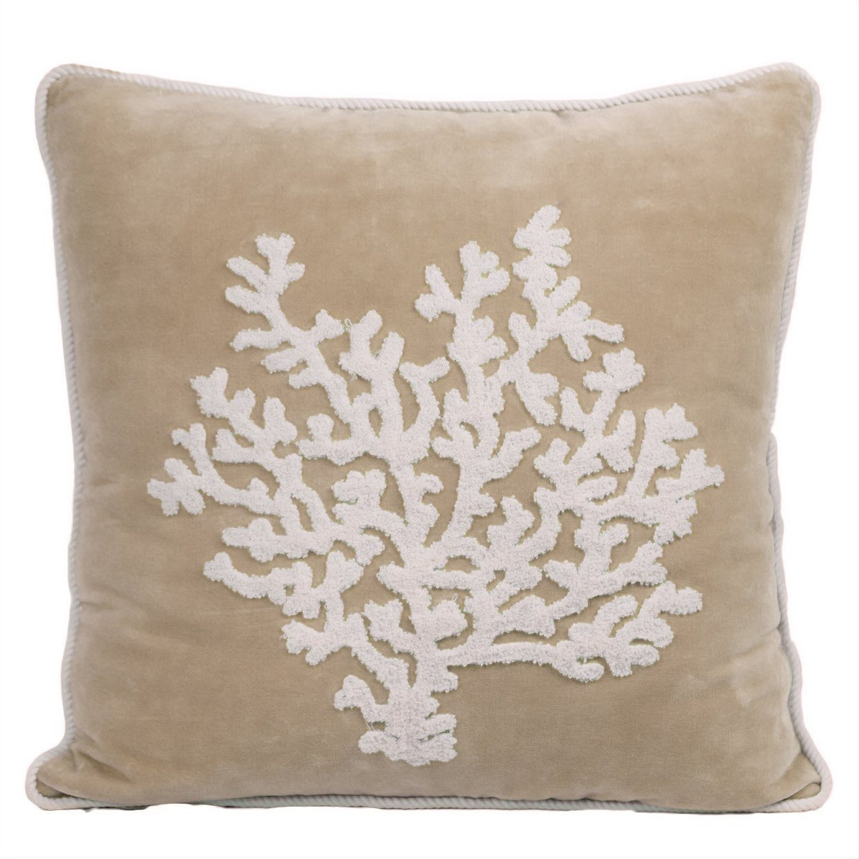 Cuscino in Puro Cotone Fantasia Corallo - Malte Cuscini Arredo Marinette Saint-Tropez 50x50 cm Corda/Bianco