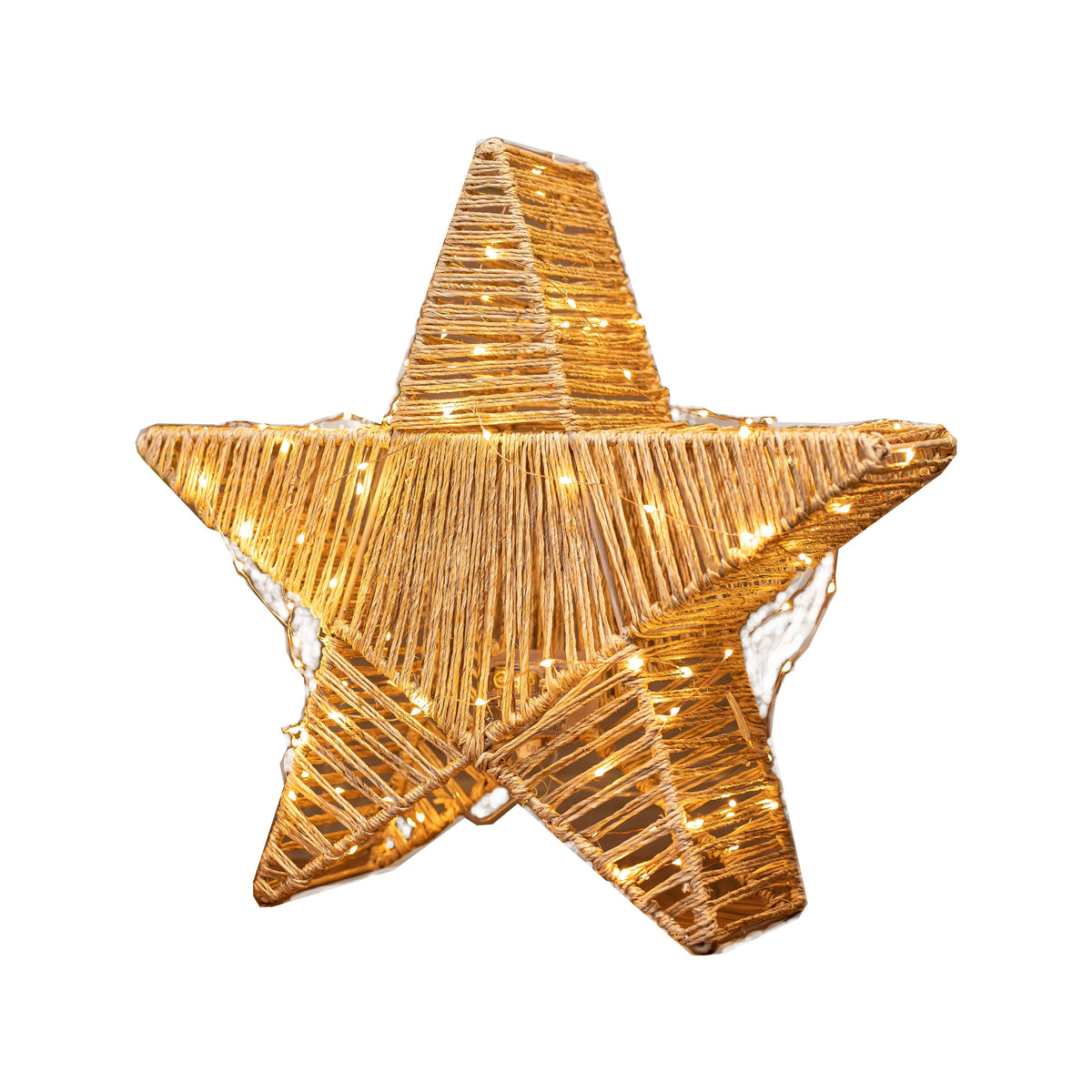 Sisine Star 40- Lampada decorativa a stella in fibre naturali intrecciate a  mano, LED 900 lumen dimmerabile, con telecomando+ ghirlanda di luci LED