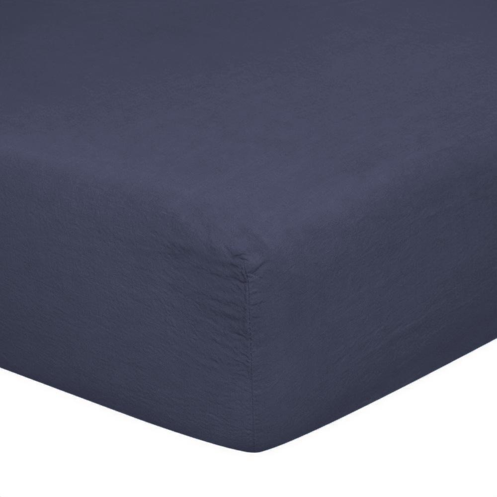 Lenzuolo da Sotto con angoli in Puro Lino StoneWashed No Stiro 24 Colori - Luxury Lenzuolo Sotto Lisola Singola Blu Scuro (Lavagna)