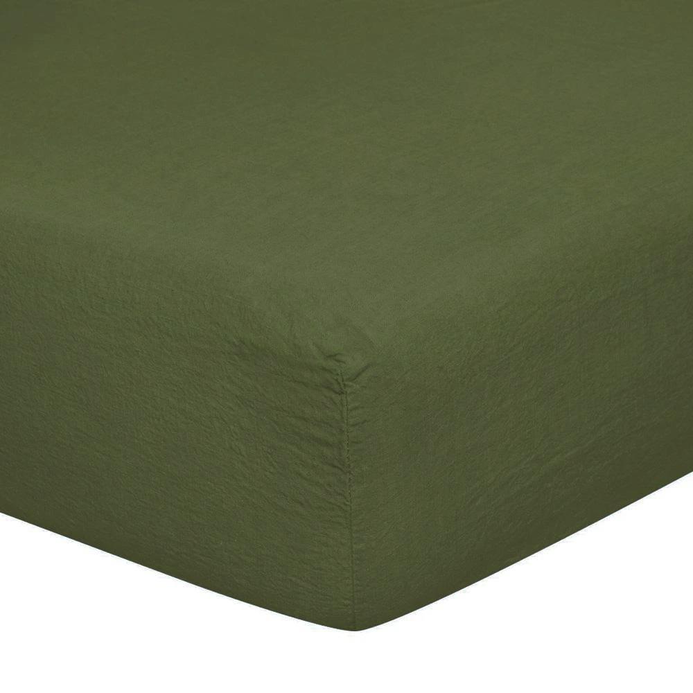 Lenzuola da Sotto con angoli in Puro Lino StoneWashed No Stiro 24 Colori - Luxury Lenzuolo Sotto Lisola Singola Verde (Bosco)