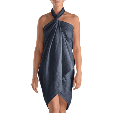 Pareo Mare in Puro Lino in Tinta Unita - Mediterraneo Telo Mare Biancoperla Denim