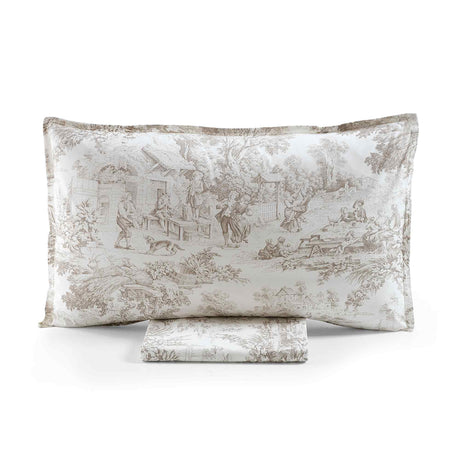 Parure Copripiumino in Percalle di Cotone - Jouy Copripiumino Lisola Singolo Beige