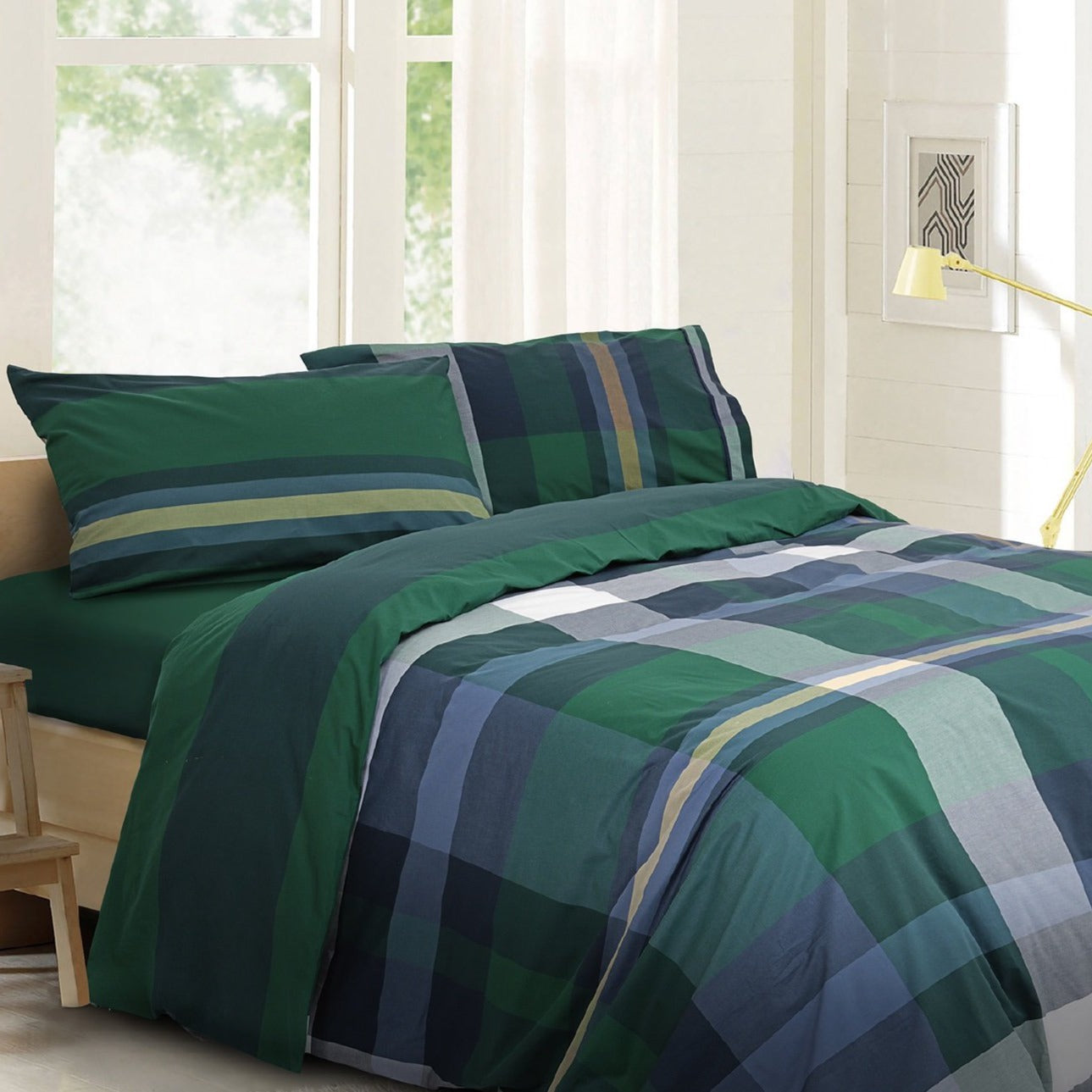 Parure Copripiumino in Percalle di Puro Cotone Tinto in Filo - Aberdeen Copripiumino Daunex Singolo