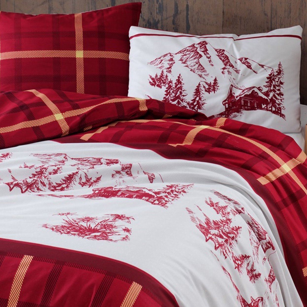 Parure Copripiumino in Puro Cotone con Stampa - Montreaux Copripiumino Daunex Singolo Rosso