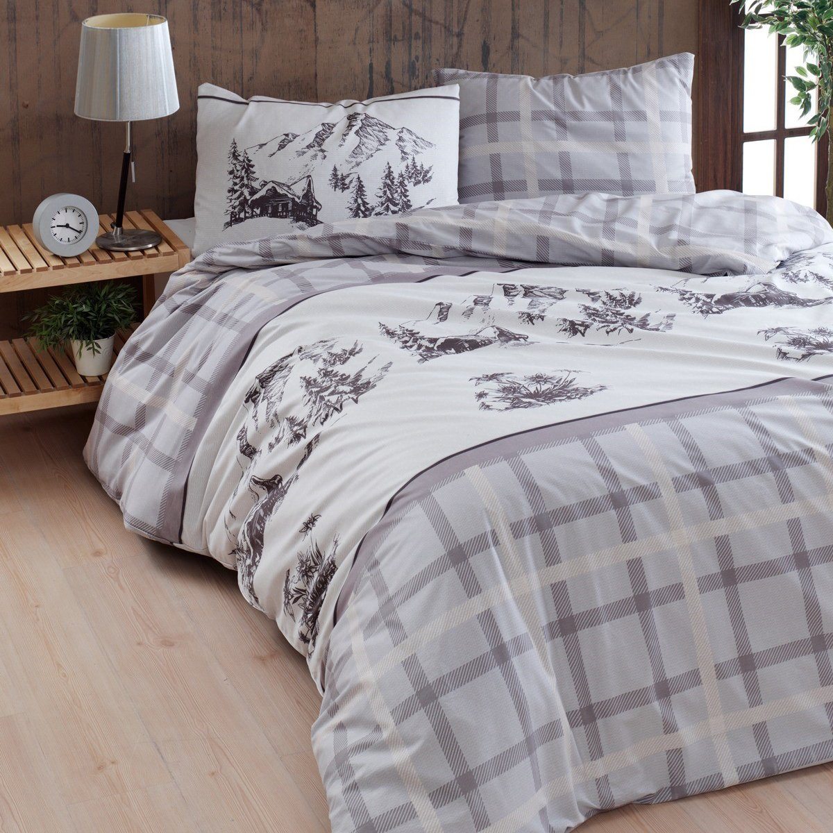 Parure Copripiumino in Puro Cotone con Stampa - Montreaux Copripiumino Daunex Singolo Tortora