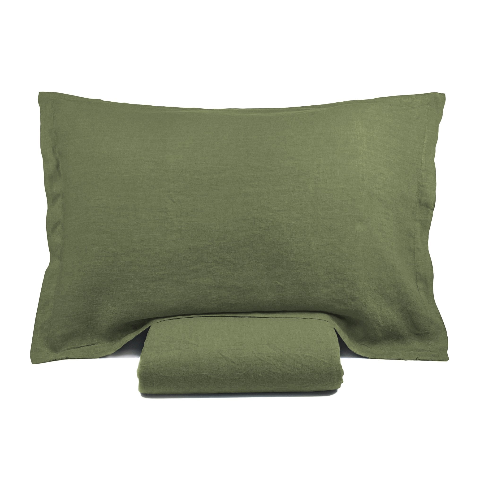 Parure Copripiumino in Puro Lino StoneWashed No Stiro - Luxury Copripiumino Lisola Singolo Verde (Bosco)