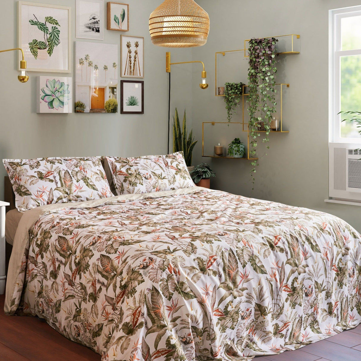 Parure Copripiumino Matrimoniale in Raso 100% Cotone Fantasia Floreale - Ines Copripiumino Lisola