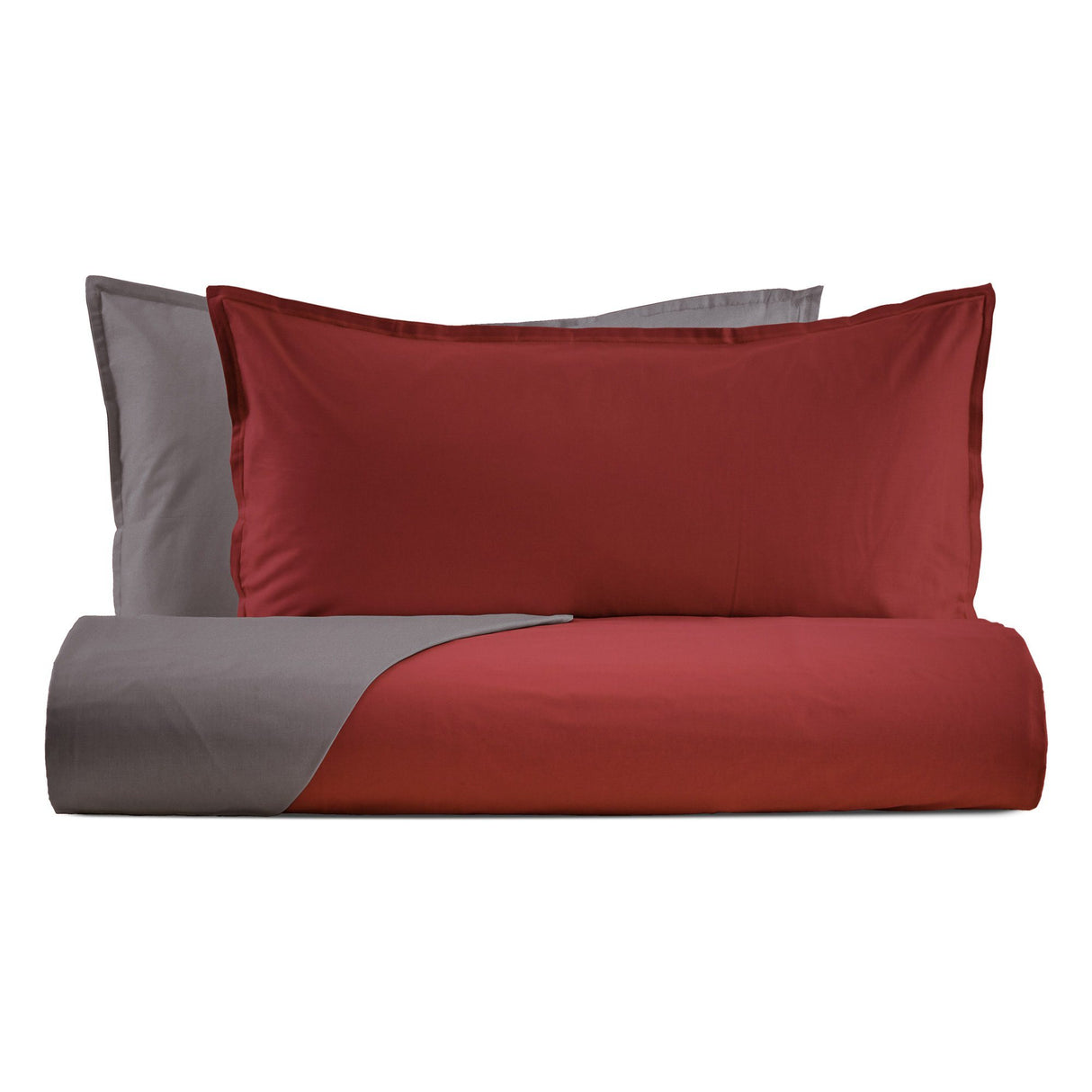 Parure Copripiumino in Raso Super 120 Double Face - Mirror Copripiumino Lisola Singolo Grisaglia-Bordeaux