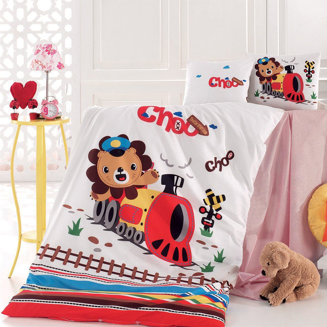 Parure Copripiumino per lettino in puro cotone con fantasia Train - Daunex