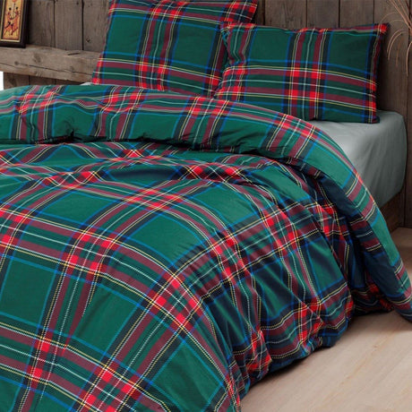 Parure Copripiumino Puro Cotone fantasia Scozzese - Tartan Copripiumino Daunex Singolo Verde