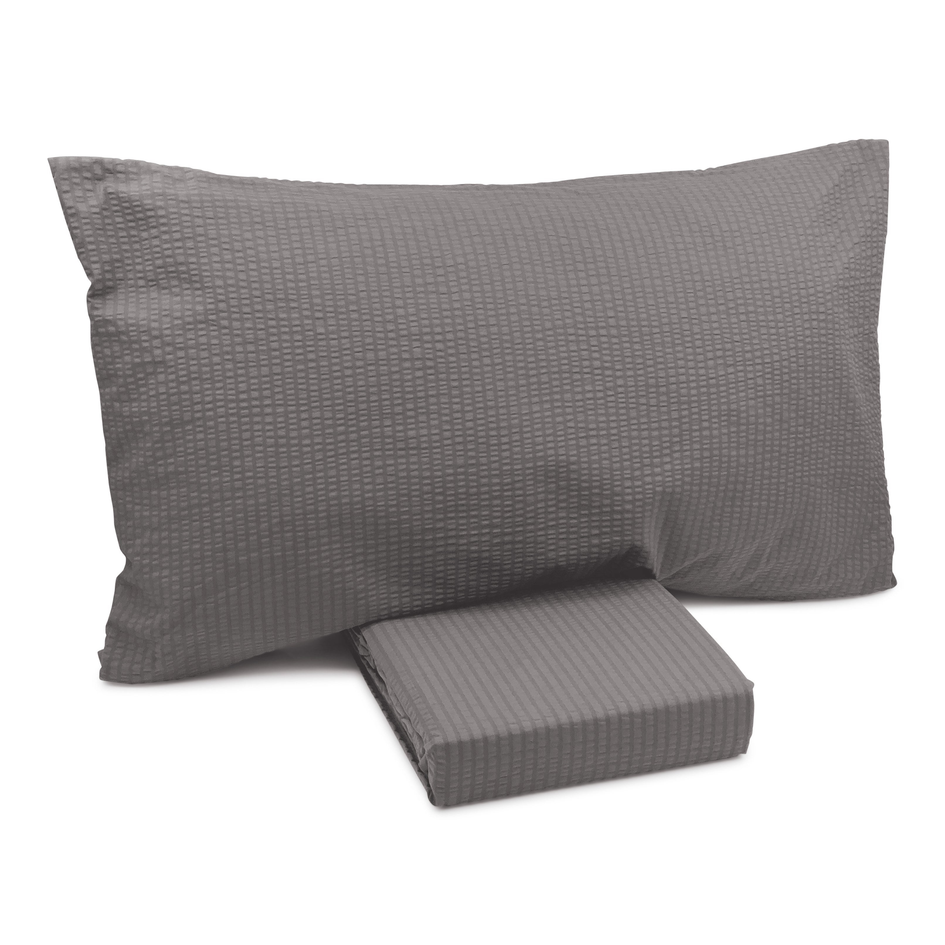 Parure Copripiumino Puro Cotone Tinta Unita No Stiro - Seersucker Copripiumino Daunex Singolo Antracite