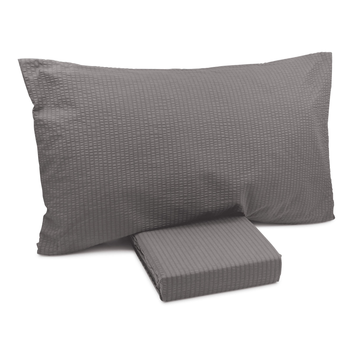 Parure Copripiumino Puro Cotone Tinta Unita No Stiro - Seersucker Copripiumino Daunex Singolo Antracite