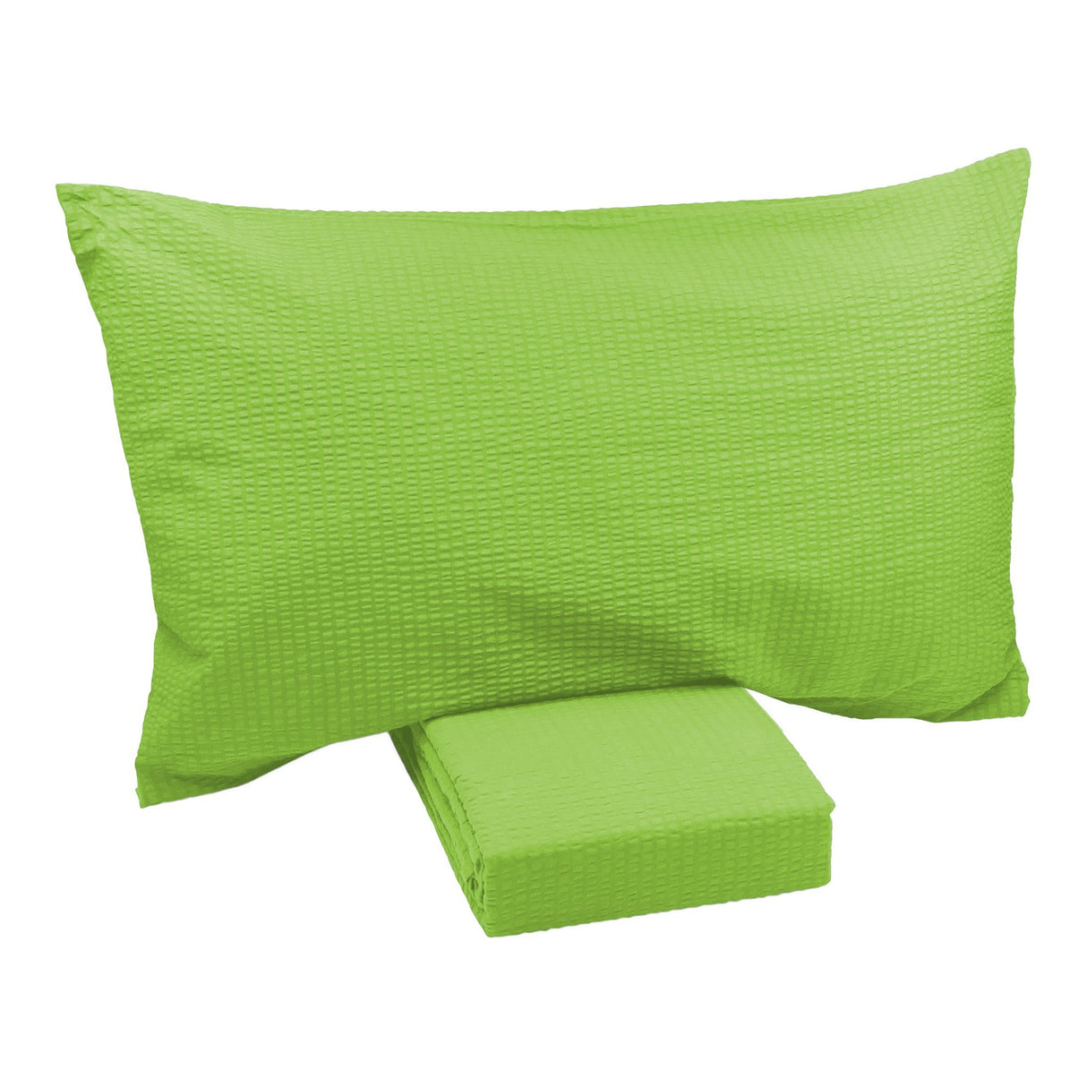 Parure Copripiumino Puro Cotone Tinta Unita No Stiro - Seersucker Copripiumino Daunex Singola Verde Acido