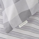 Parure Copripiumino Reversibile in Puro Cotone - Check and Stripe Grigio Copripiumino Bianca