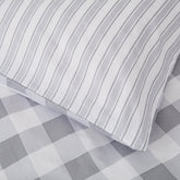 Parure Copripiumino Reversibile in Puro Cotone - Check and Stripe Grigio Copripiumino Bianca