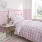 Parure Copripiumino Reversibile in Puro Cotone - Check and Stripe Rosa Copripiumino Bianca