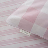 Parure Copripiumino Reversibile in Puro Cotone - Check and Stripe Rosa Copripiumino Bianca