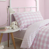 Parure Copripiumino Reversibile in Puro Cotone - Check and Stripe Rosa Copripiumino Bianca Rosa