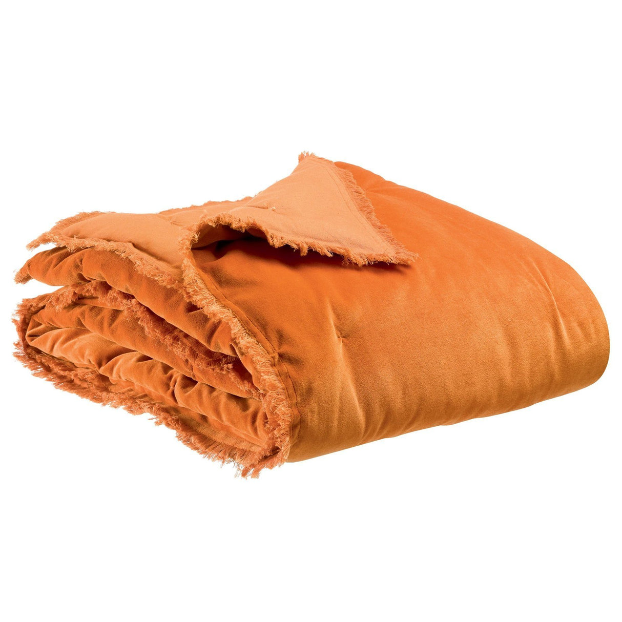 Plaid imbottito in Puro Cotone Vellutato a Frange Tinta Unita - Fara Plaid Vivaraise Ambra