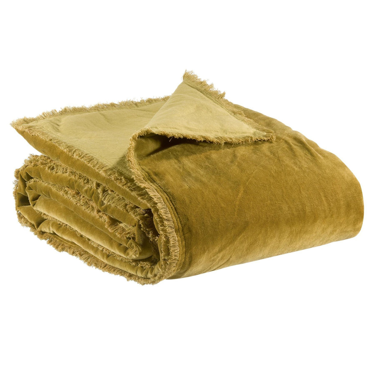 Plaid imbottito in Puro Cotone Vellutato a Frange Tinta Unita - Fara Plaid Vivaraise Bronzo