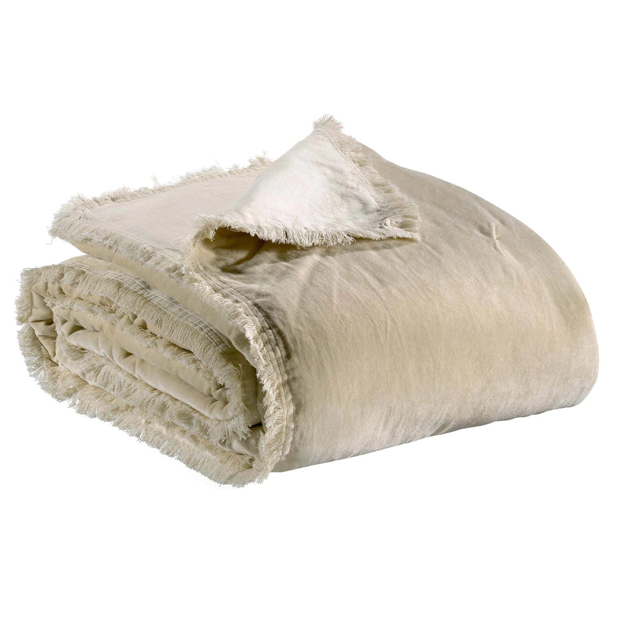 Plaid imbottito in Puro Cotone Vellutato a Frange Tinta Unita - Fara Plaid Vivaraise Lino