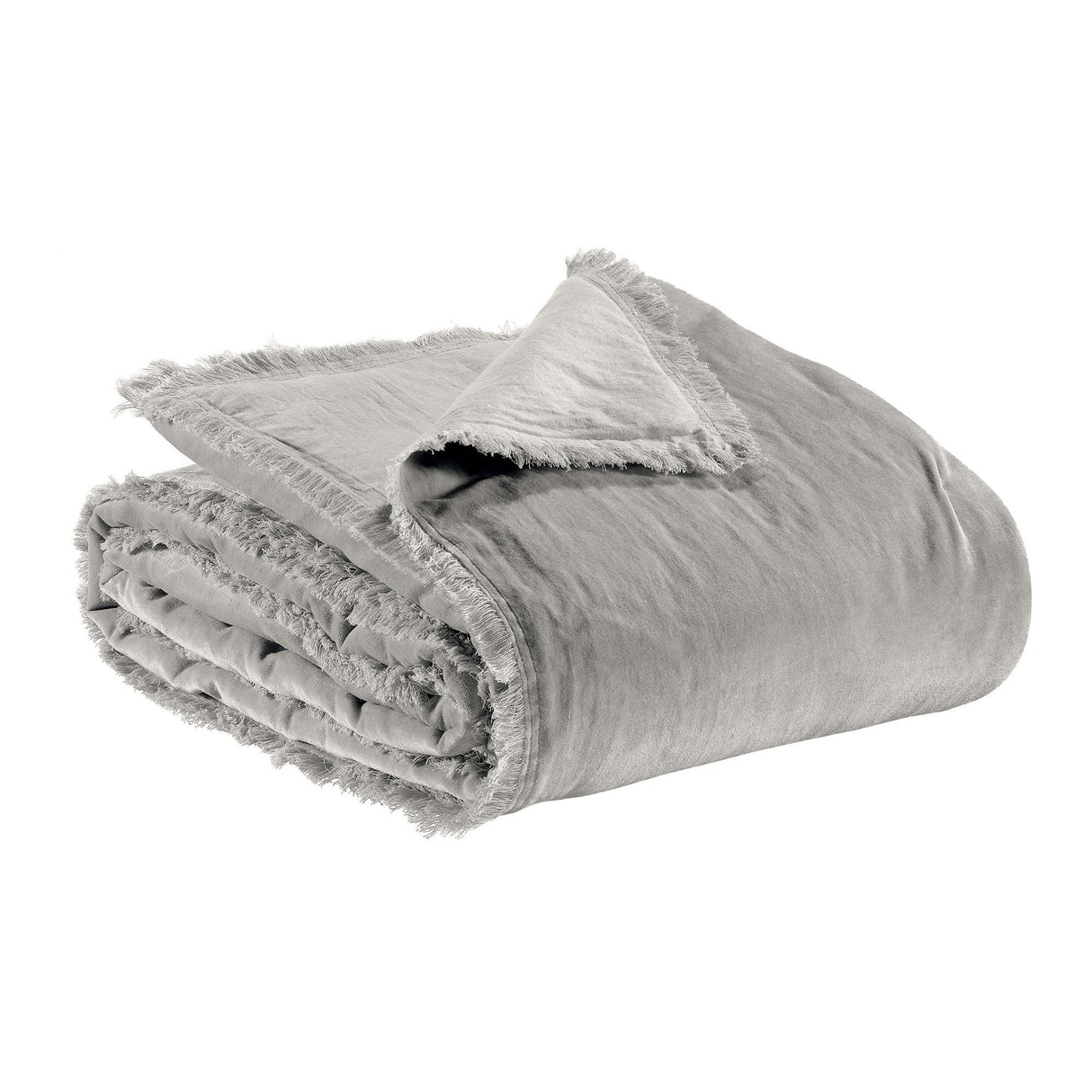 Plaid imbottito in Puro Cotone Vellutato a Frange Tinta Unita - Fara Plaid Vivaraise Perla