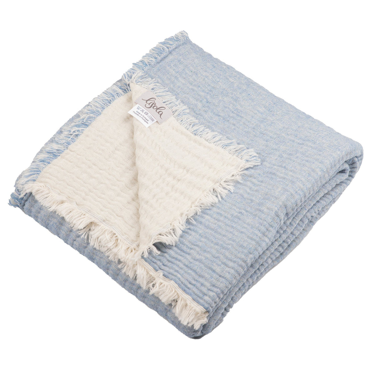 Plaid in Cotone e Lana Stonewashed Reversibile - Amaryllis Plaid Salgado Singolo (130x180cm) Naturale/Blu