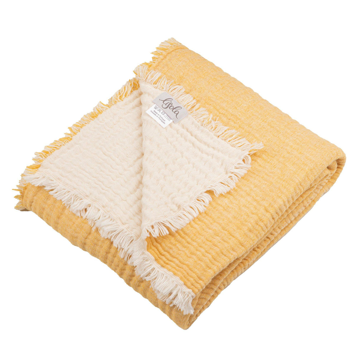 Plaid in Cotone e Lana Stonewashed Reversibile - Amaryllis Plaid Salgado Singolo (130x180cm) Naturale/Giallo