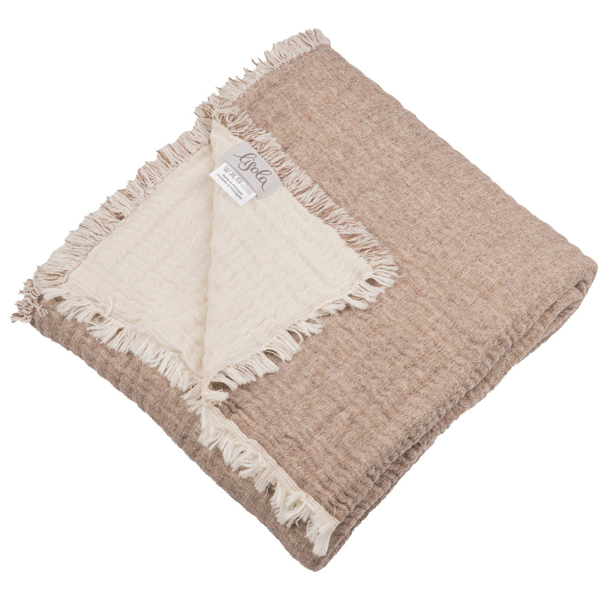 Plaid in Cotone e Lana Stonewashed Reversibile - Amaryllis Plaid Salgado Singolo (130x180cm) Naturale/Marrone