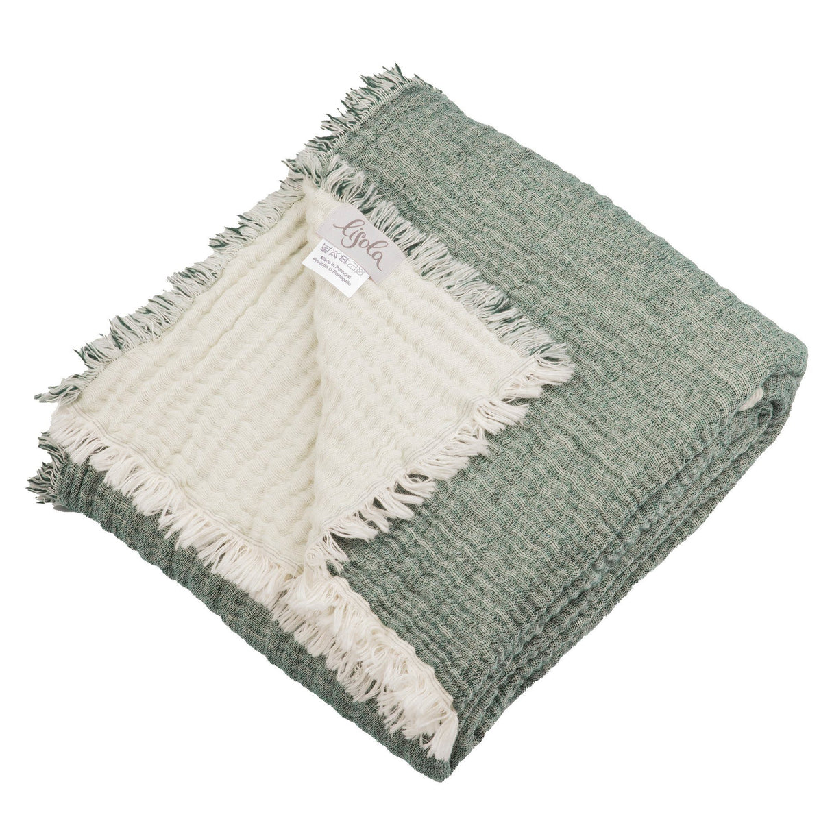 Plaid in Cotone e Lana Stonewashed Reversibile - Amaryllis Plaid Salgado Singolo (130x180cm) Naturale/Verde