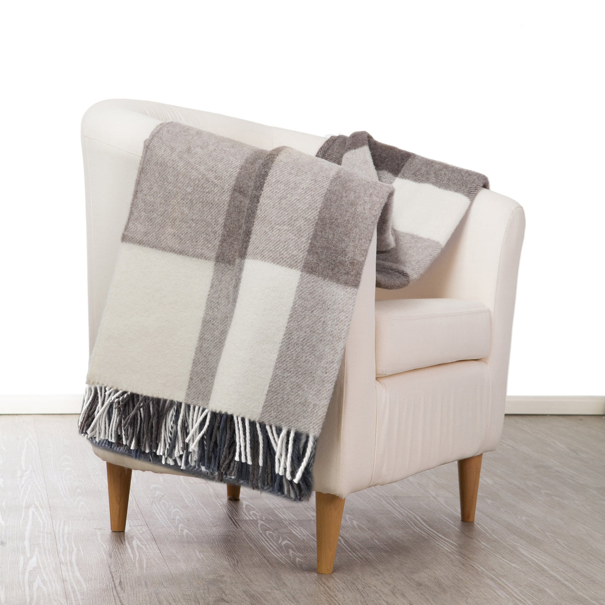 Plaid in Lana Vergine Fantasia Check - Iseo Check Plaid Lanerossi Bianco/Blu