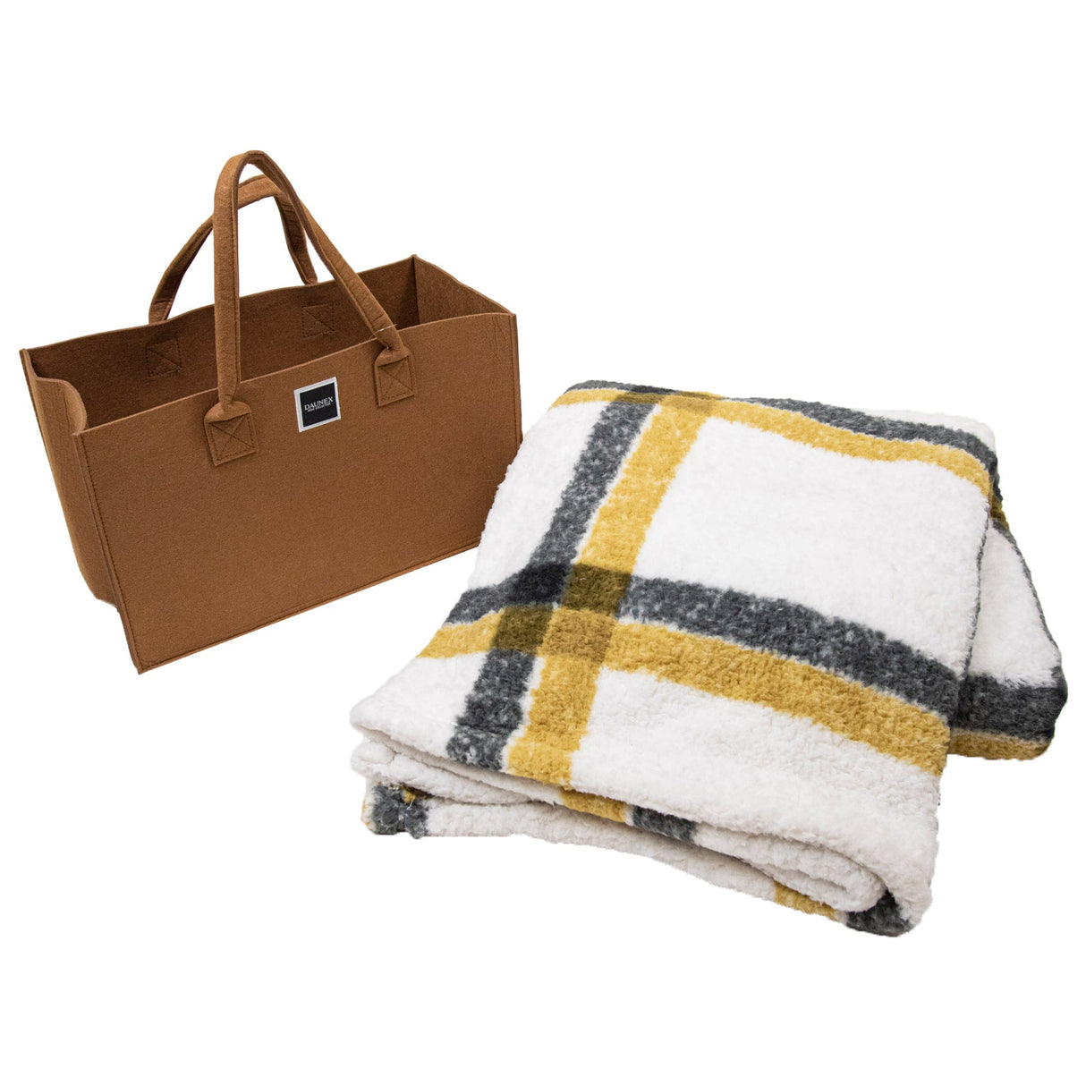 Plaid in MicroPile con Borsa Coordinata - Cambridge Plaid Daunex Ocra