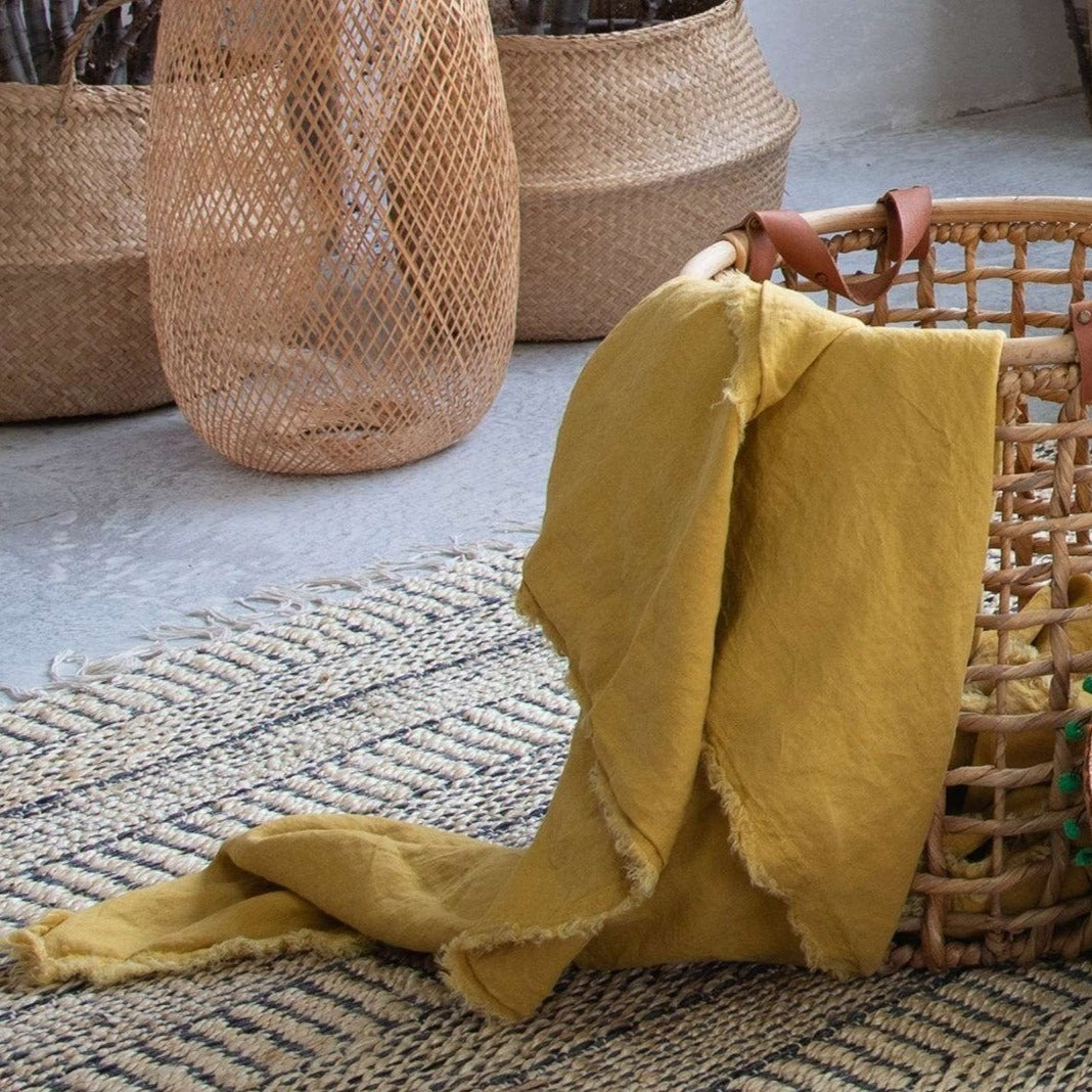 Plaid Reversibile in Puro Cotone e Puro Lino a Frange Tinta Unita Plaid Vivaraise