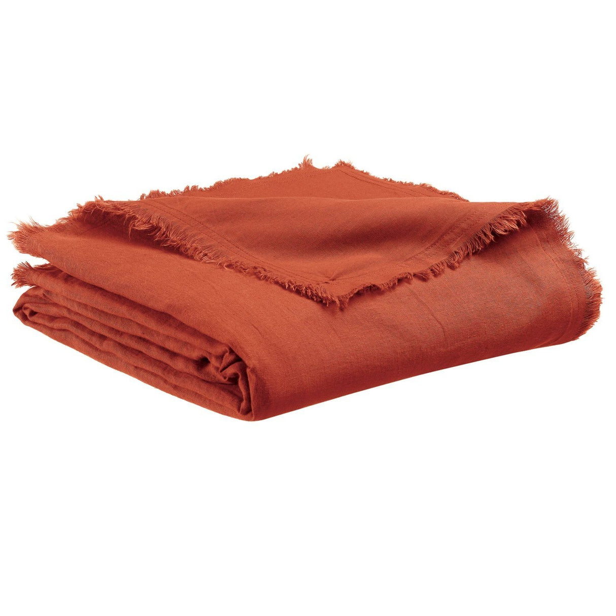 Plaid Reversibile in Puro Cotone e Puro Lino a Frange Tinta Unita - Zeff Nomade Plaid Vivaraise Rame