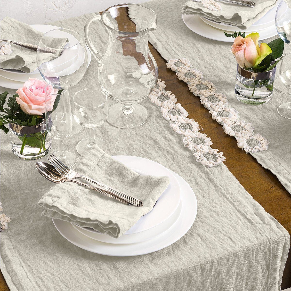 Runner in Puro Lino StoneWashed no Stiro - Peonie Runner laFABBRICAdelLINO Naturale Runner