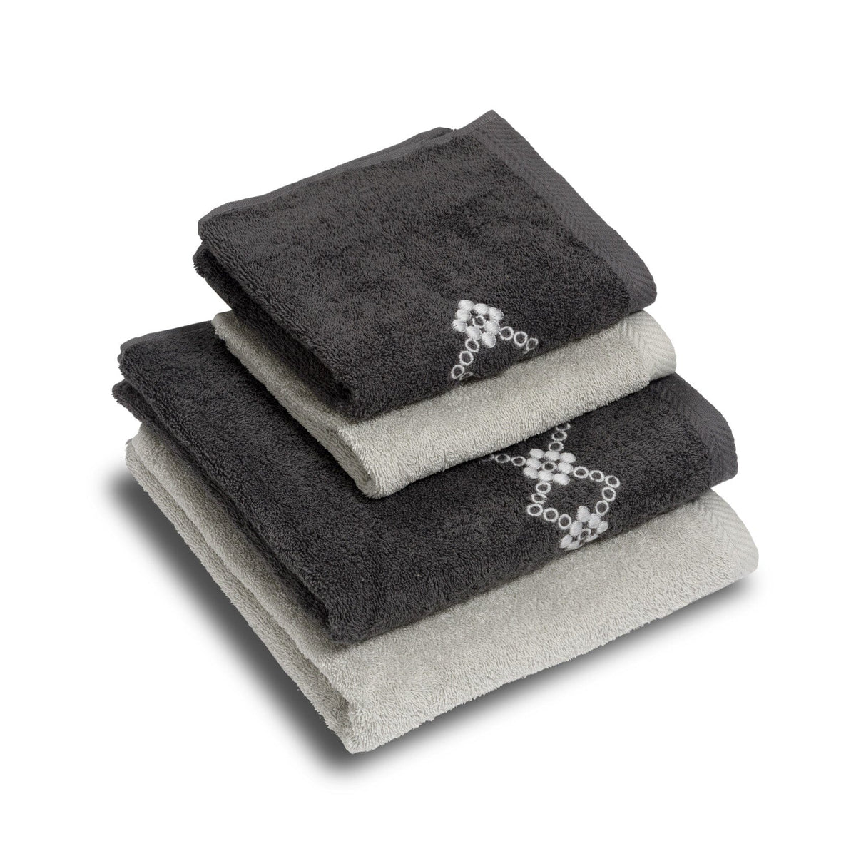 Set 2 Coppie di Spugna Ricamata - Silvia Coppia di spugna Dea Antracite/Perla