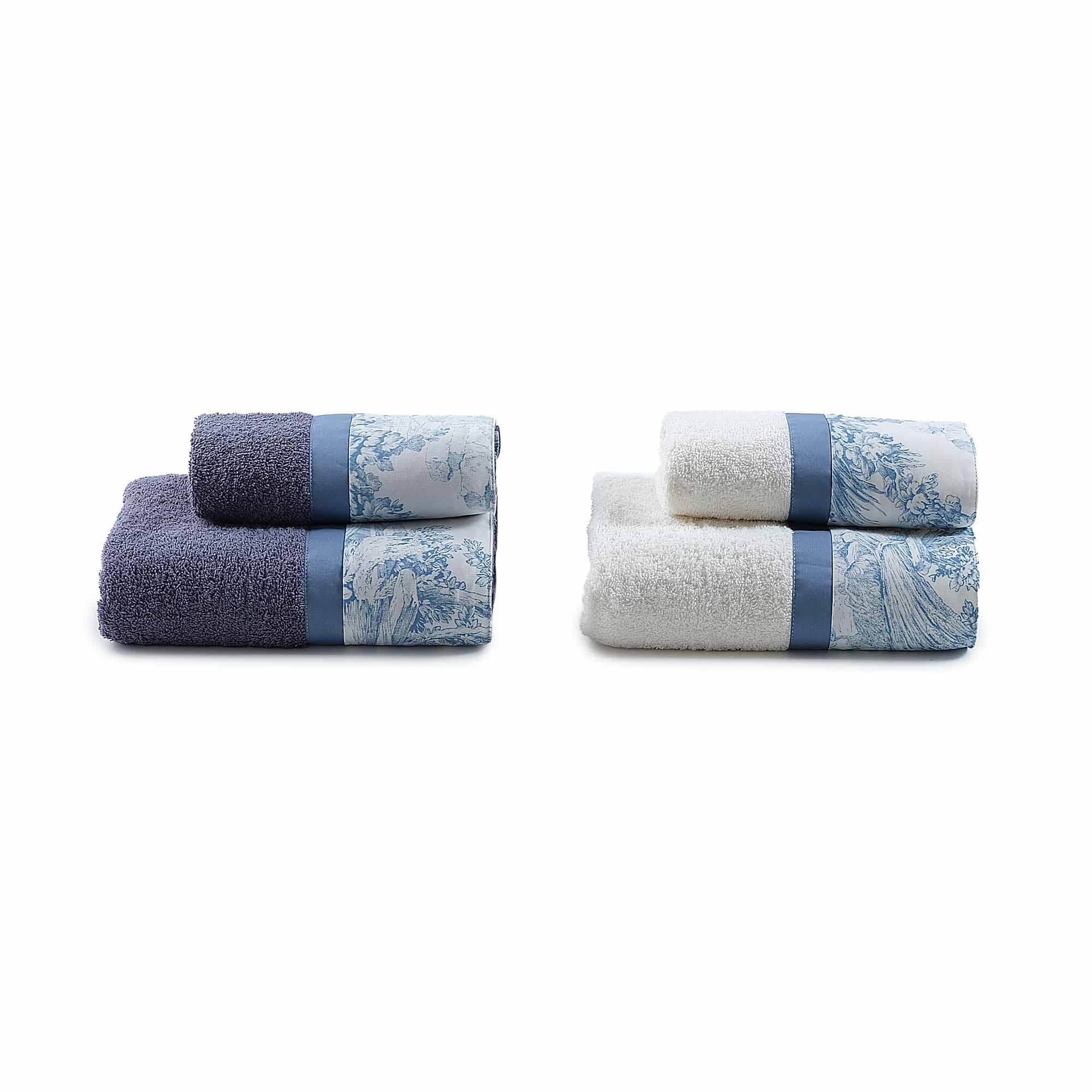 Set 2 Coppie in Spugna di Cotone con Balza in Percalle - Jouy Coppia di spugna Lisola Blu