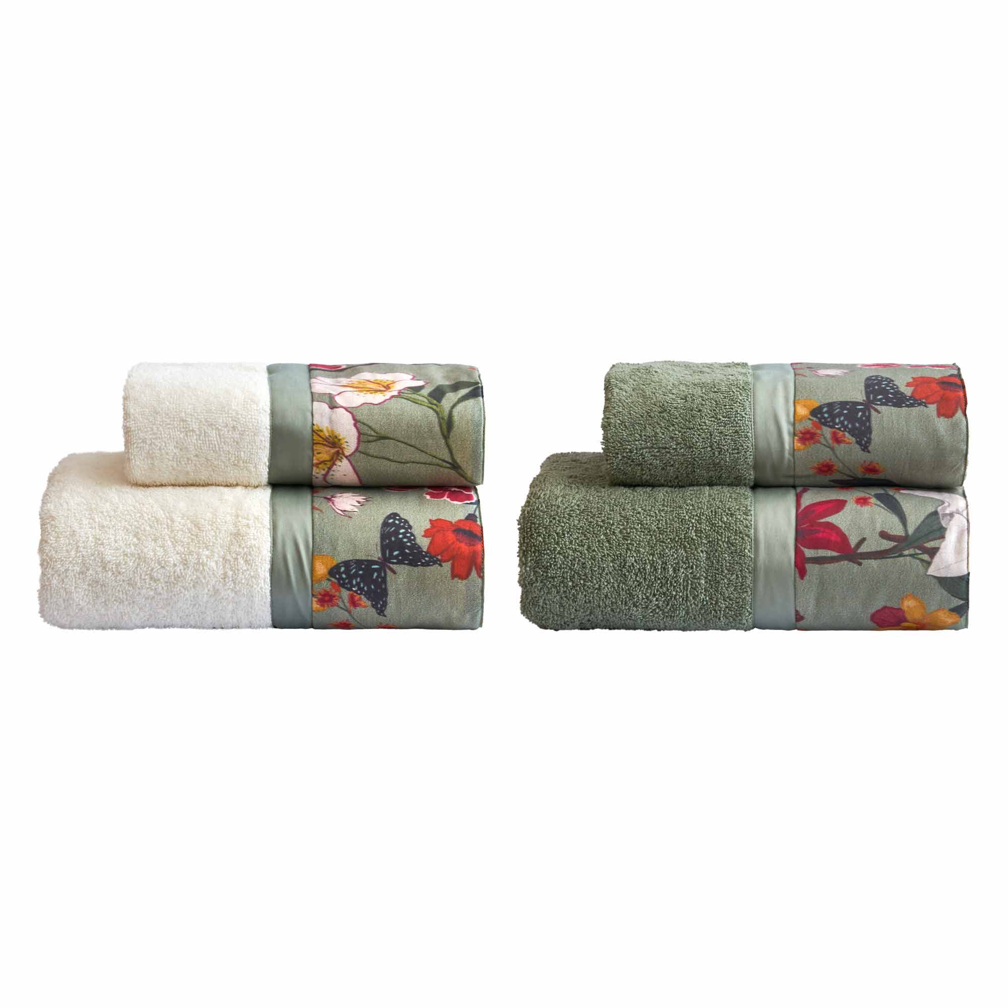 Set 2 Coppie in Spugna di Cotone con Balza in Raso - Melania Coppia di spugna Lisola Verde
