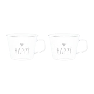 Set 2 Tazze in Vetro Borosilicato Serigrafate - Happy tazze Simple Day Bianco 