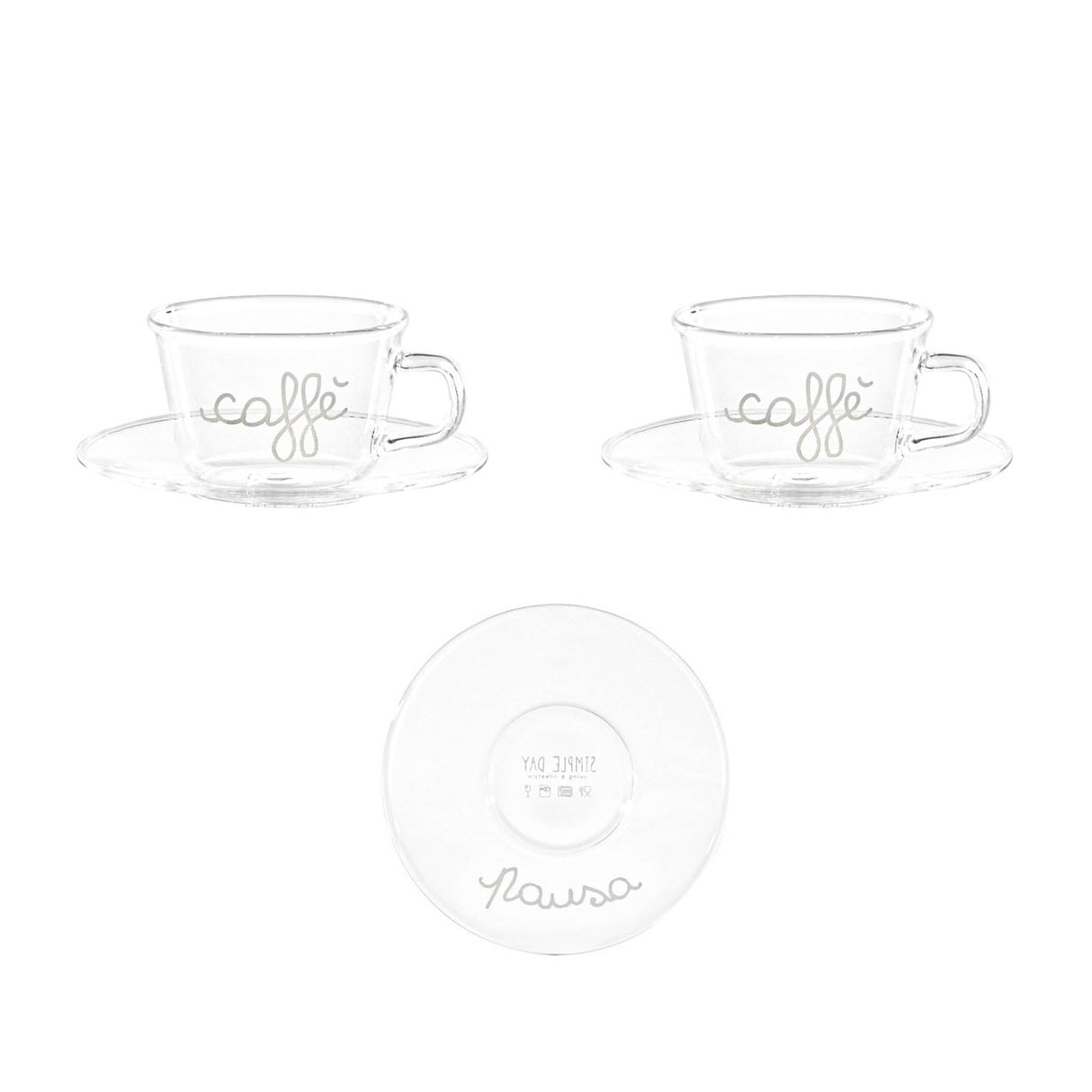 Set 2 Tazzine in Vetro Borosilicato Serigrafate - Pausa Caffè tazze Simple Day Bianco