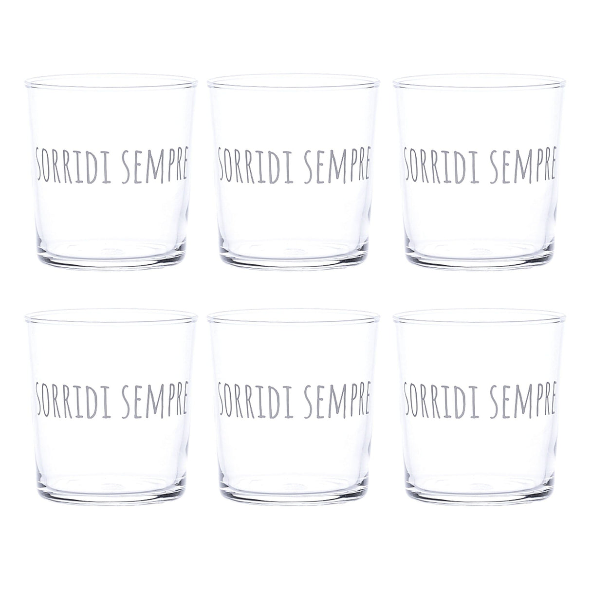 Set 6 Bicchieri Acqua in Vetro Temperato Serigrafati - Sorridi Sempre Bicchieri Simple Day